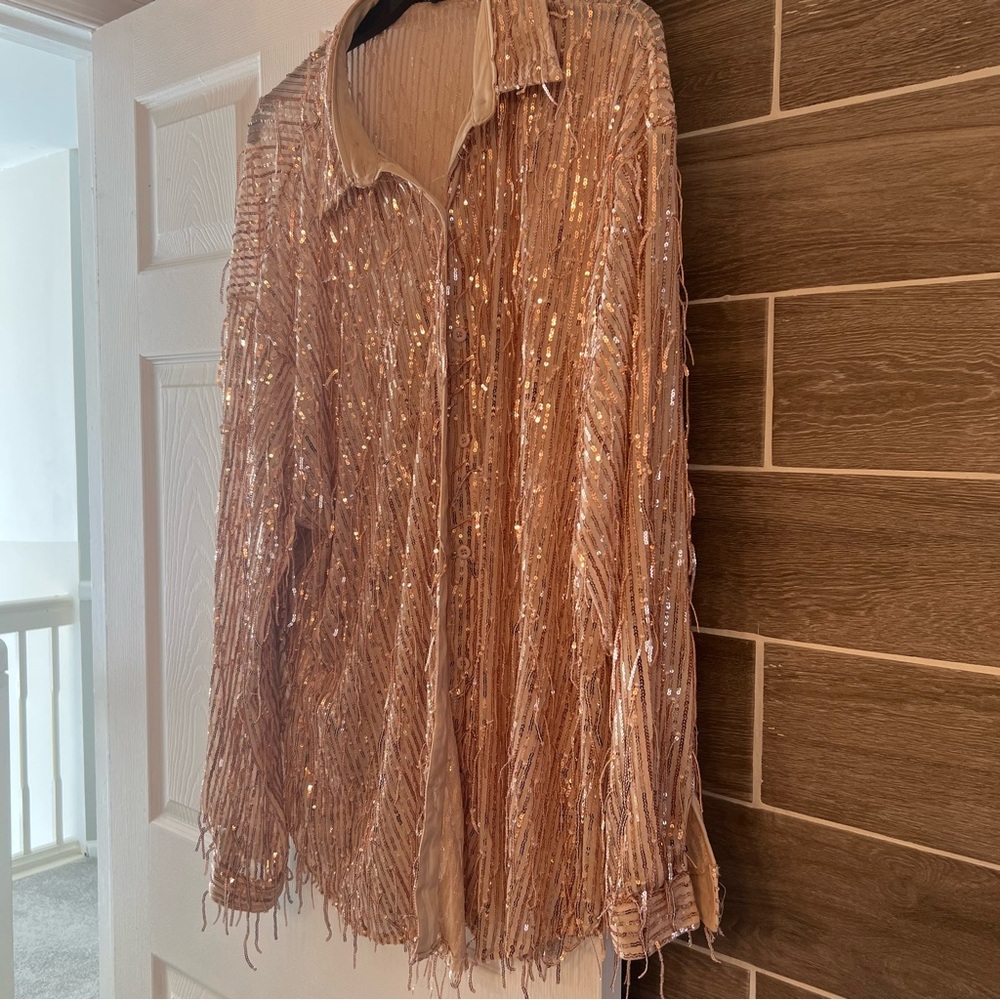 Nasty Gal rose Gold Sequin button down top little share